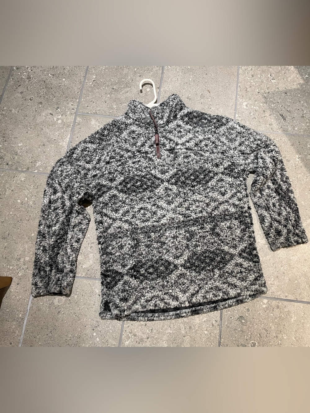 True Grit Men’s Gray Geometric Fleece 1/4 Zip Mock Neck Pullover Sweater M